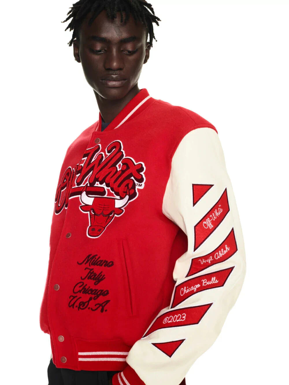 Off White c/o Chicago Bulls Red Varsity Jacket – Image 6