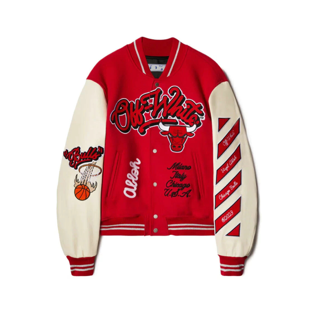 Off White c/o Chicago Bulls Red Varsity Jacket – Image 5